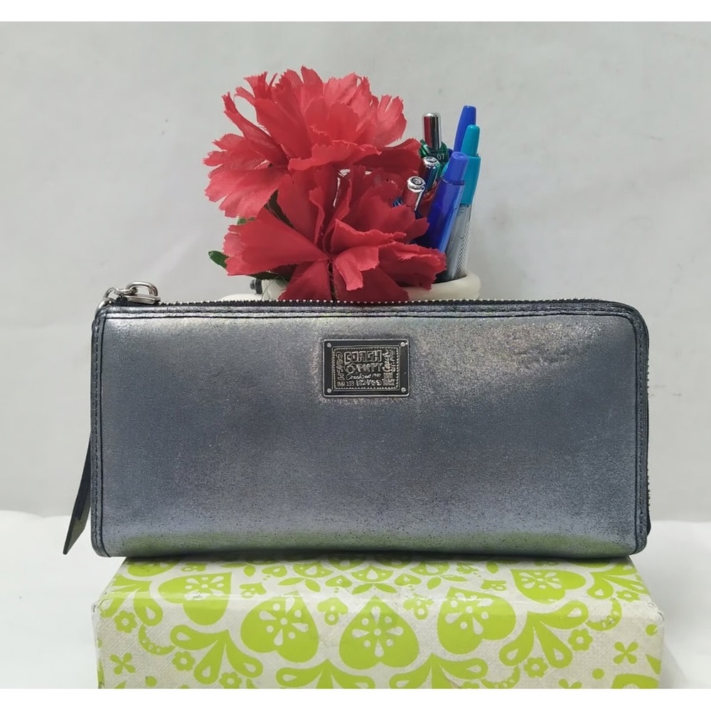 Coach Metallic Silver Poppy Glam Women's Slim Wallet